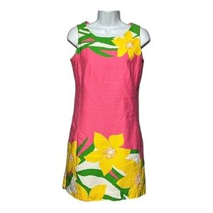 Lilly Pulitzer Stephanie Shift Dress Pink Yellow Green Tropical Florals Size 0